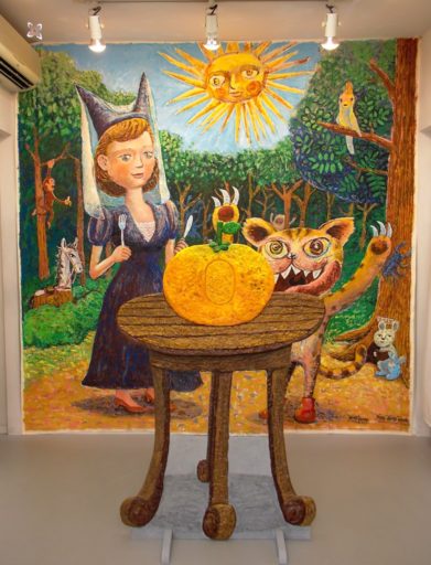 森のごちそう（木材・布・紙粘土・アクリル）